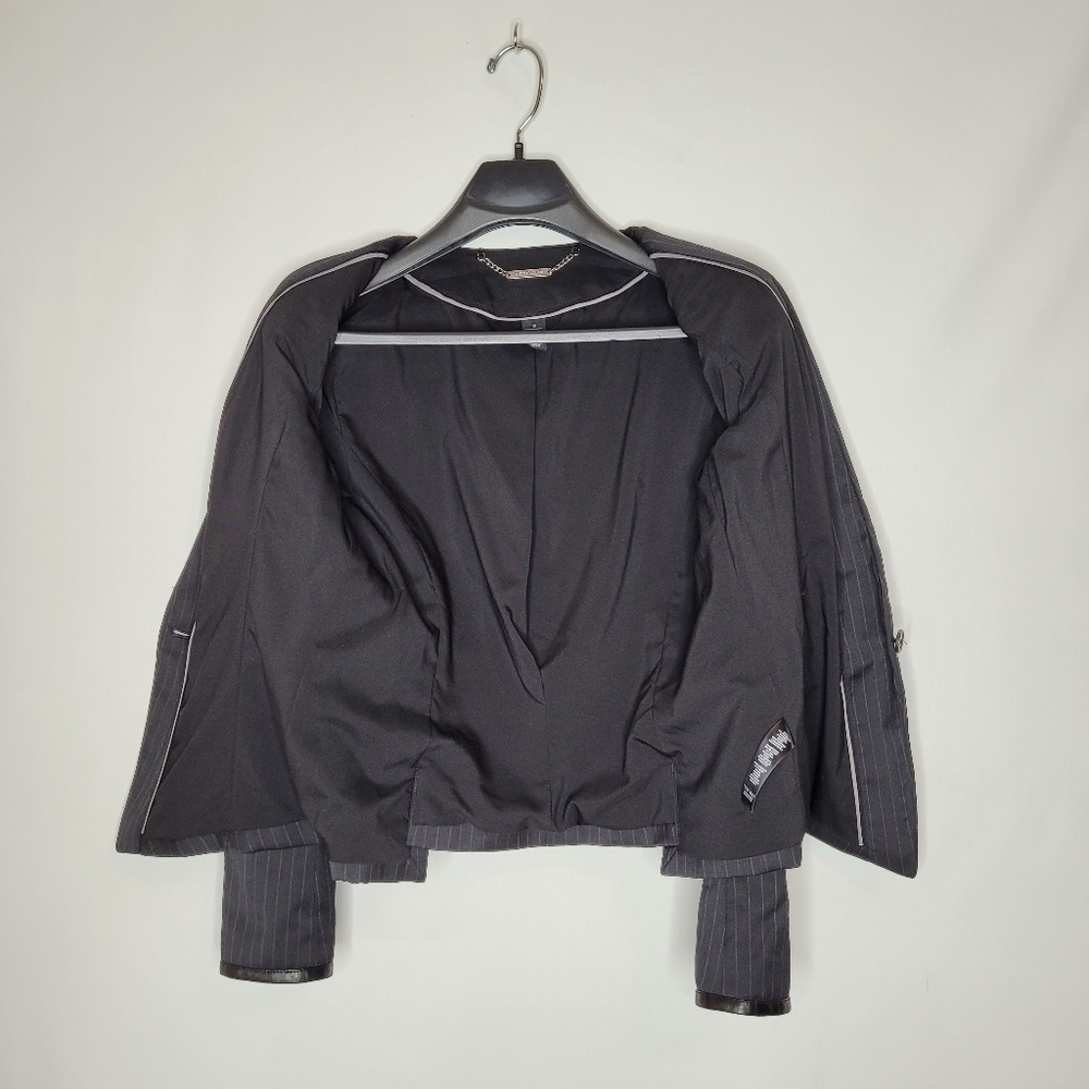 WHBM Single Button Pinstriped Leather Accent Blazer - Picture 12 of 14